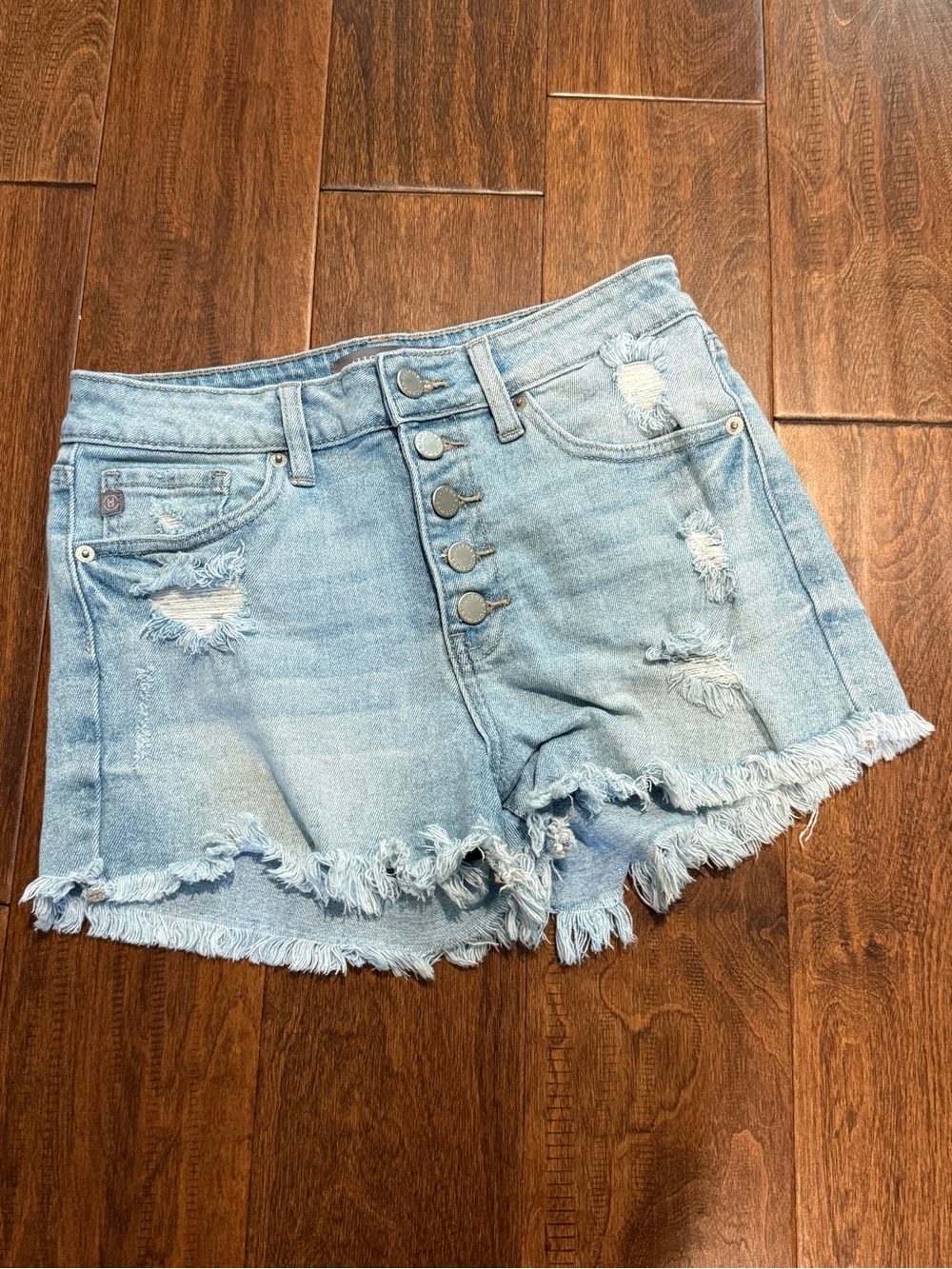 Just USA Light Blue Distressed Denim Button-Front Shorts